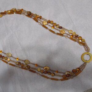 🔥2 for $10🔥  3 Strand Beaded Amber Gold & Natural Colors Necklace